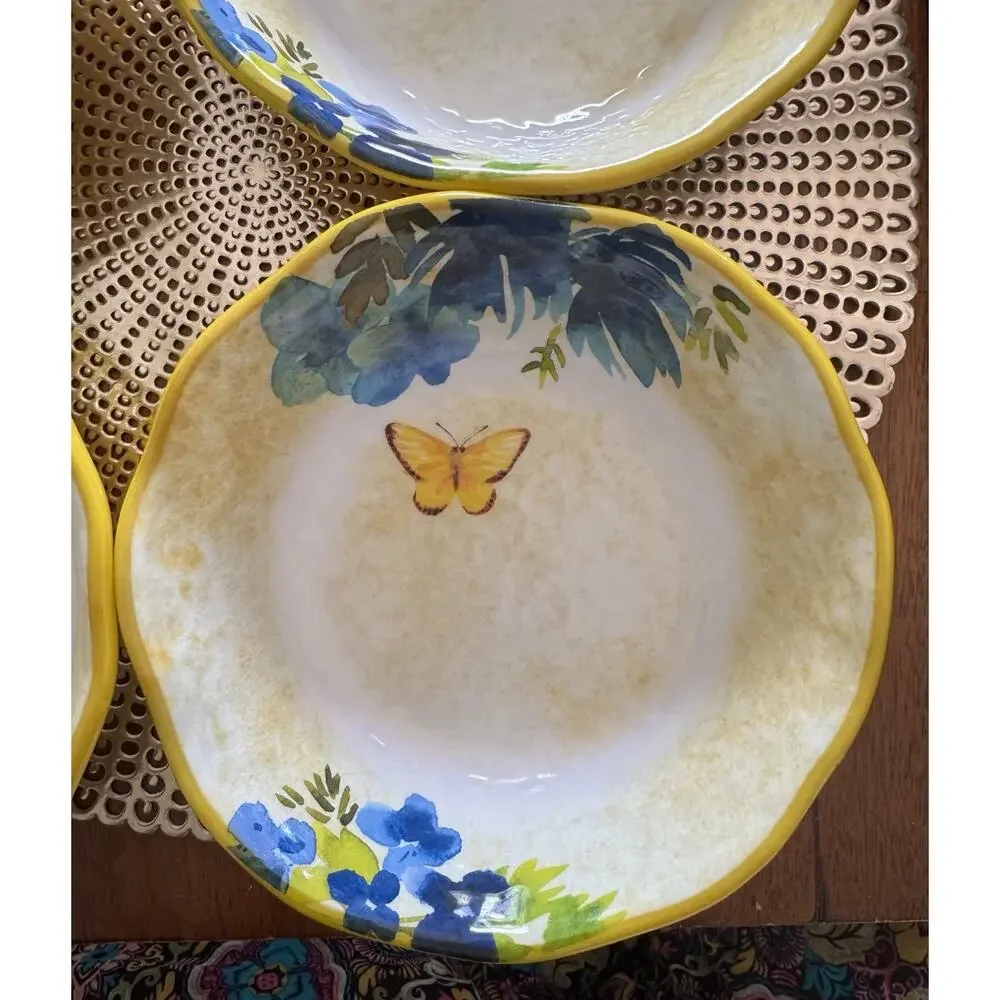 4 Pier 1 Butterfly Floral Melamine Salad Bowls 7 1/2